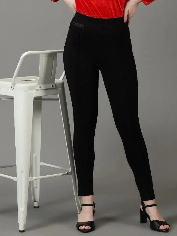 Weekend Special Women Black Solid Slim Fit Jeggings-AF-1898-Black