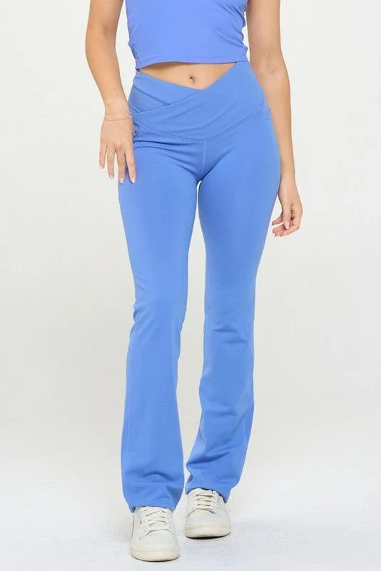 Now or Never Women Crossover Flare Legging High Waisted Pockets