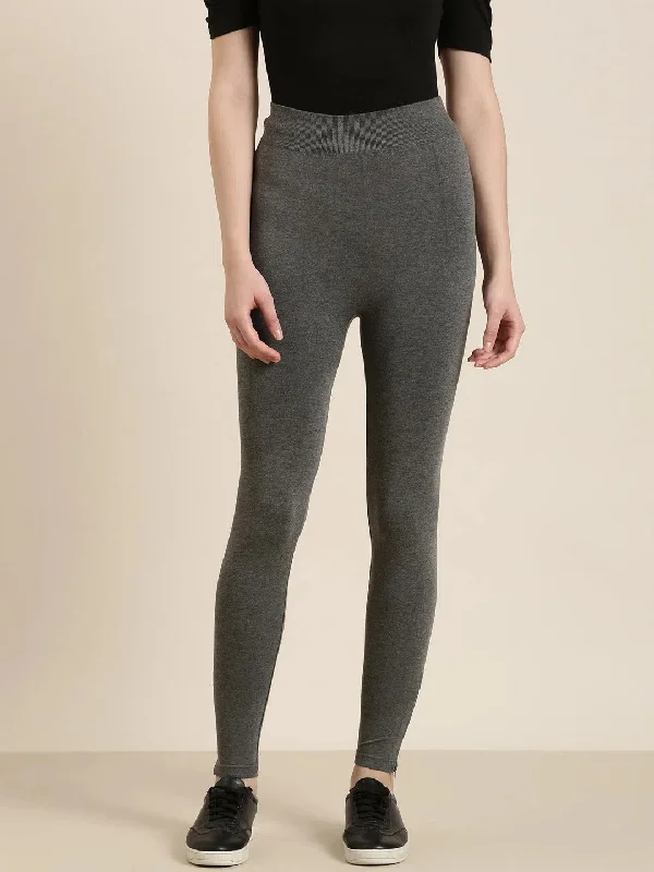 Holiday Sale Women Grey Solid Leggings-AN-45-Grey