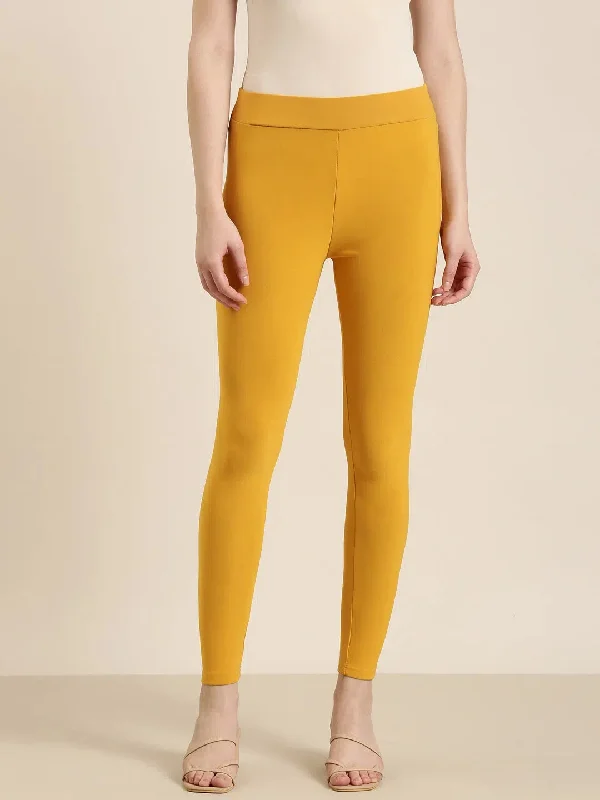 Price Break Women Mustard Solid Leggings-AC-PLAIN-001-Mustard