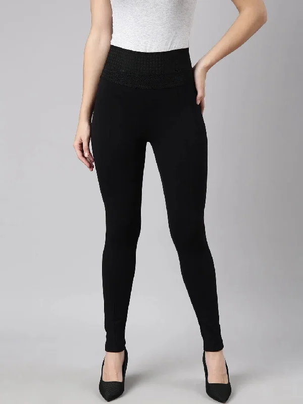 Warehouse Sale Women Solid Black Skinny Fit Jeggings-AF-1911-Black