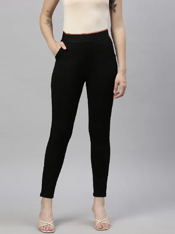 Super Deal Women Solid Black Slim Fit Jeggings-AF-2266-Black
