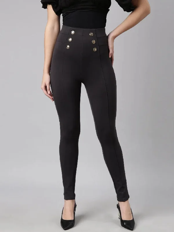 Clearance Sale Women Solid Charcoal Skinny Fit Jeggings-AF-1896-Charcoal