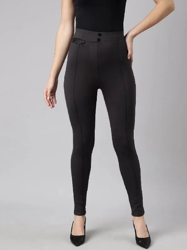 Bargain Bin Women Solid Charcoal Skinny Fit Jeggings-AF-1898-Charcoal