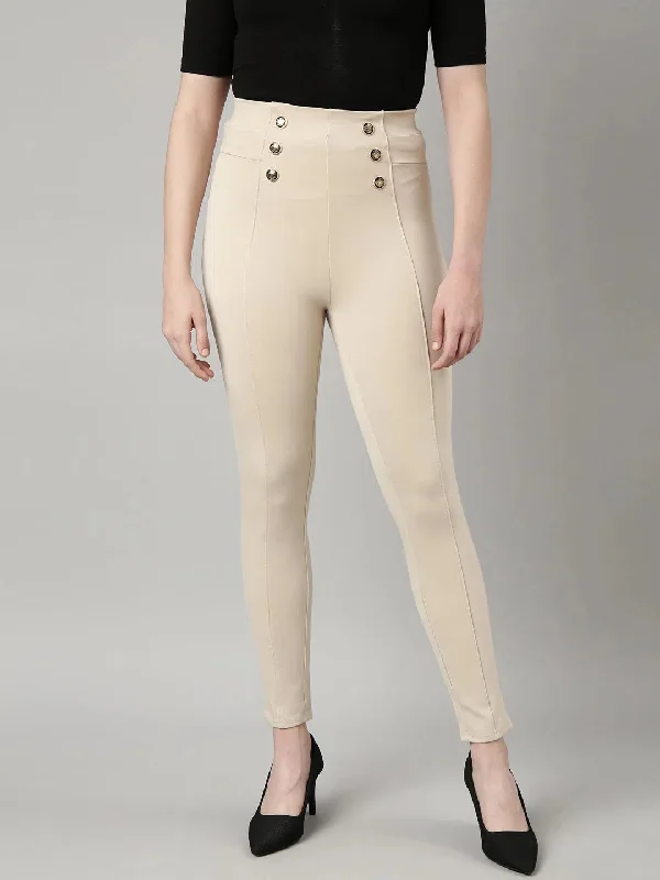 Sneak Peek Sale Women Solid Cream Skinny Fit Jeggings-AF-1896-Cream