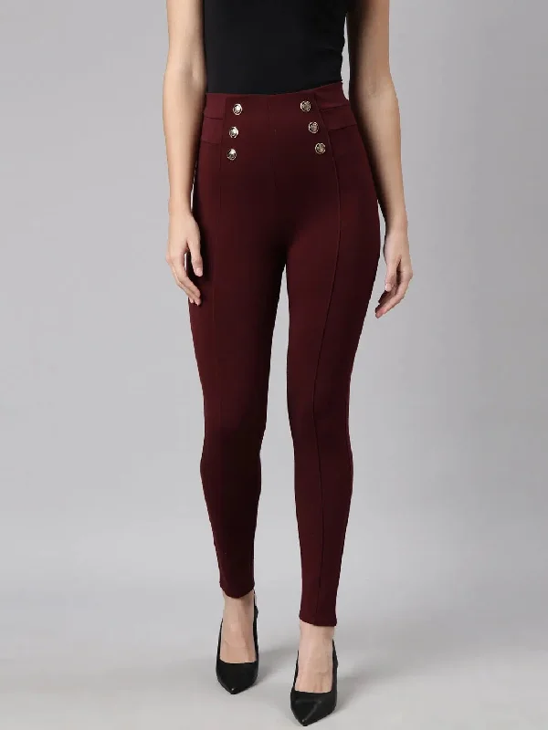 Limited Stock Women Solid Maroon Skinny Fit Jeggings-AF-1896-Maroon