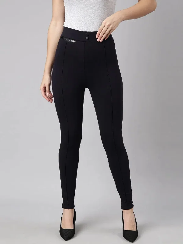 New Arrival Women Solid Navy Blue Skinny Fit Jeggings-AF-1898-Navyblue