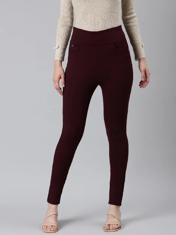 Friends and Family Sale Women Solid Skinny Fit Burgundy Jegging-LT-J-1870-Burgundy