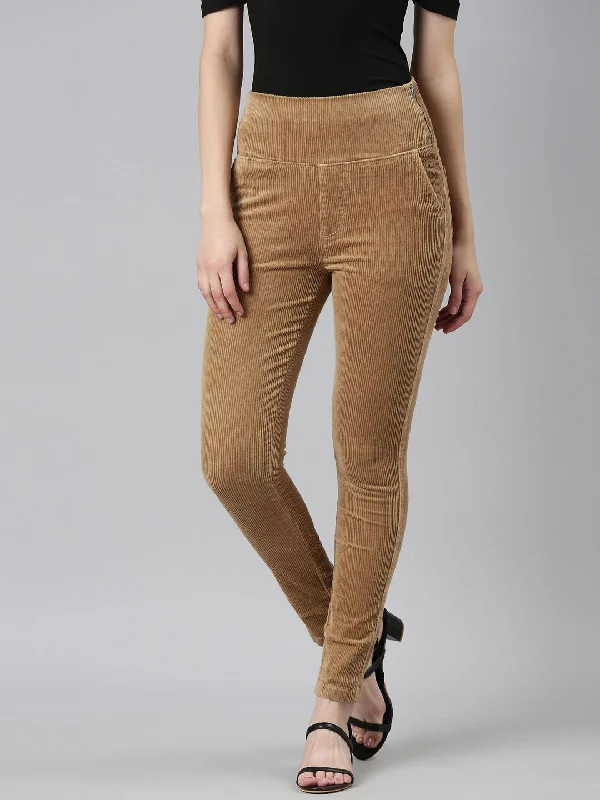 Anniversary Sale Women Solid Slim Fit Tan Jegging-LT-J-23048-Tan