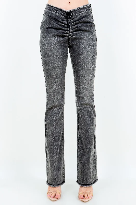 Super Bargain American Bazi V-Cut Ruched Flare Pants