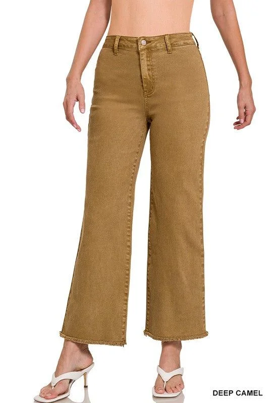 Today’s Deal Zenana Acid Wash Frayed Cutoff Hem Straight Wide Pants