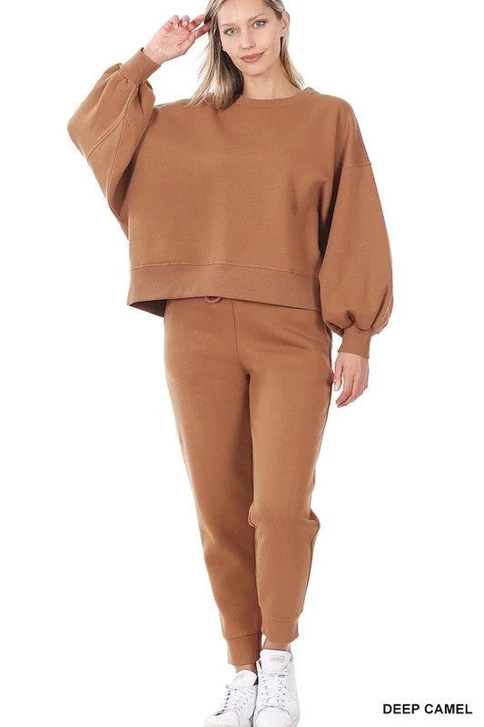 Limited Time ZENANA Balloon Sleeve Sweatshirt & Sweatpants Set