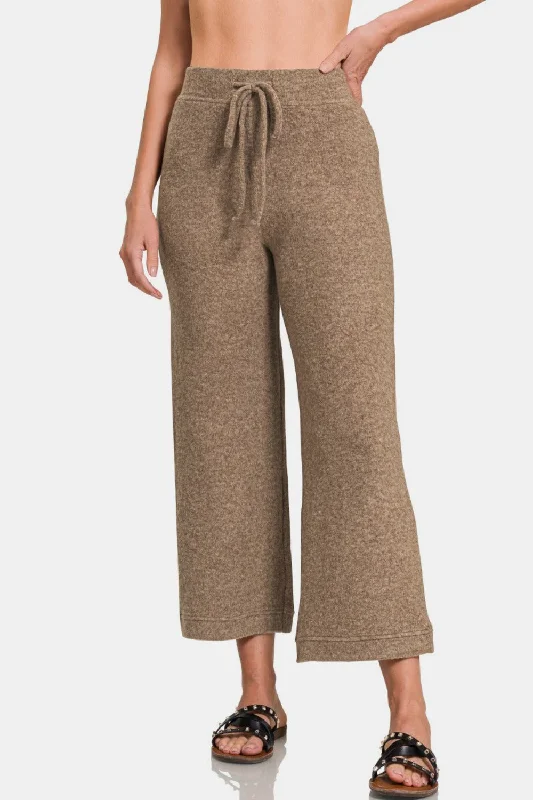Instant Savings Zenana Drawstring Hacci Cropped Pants