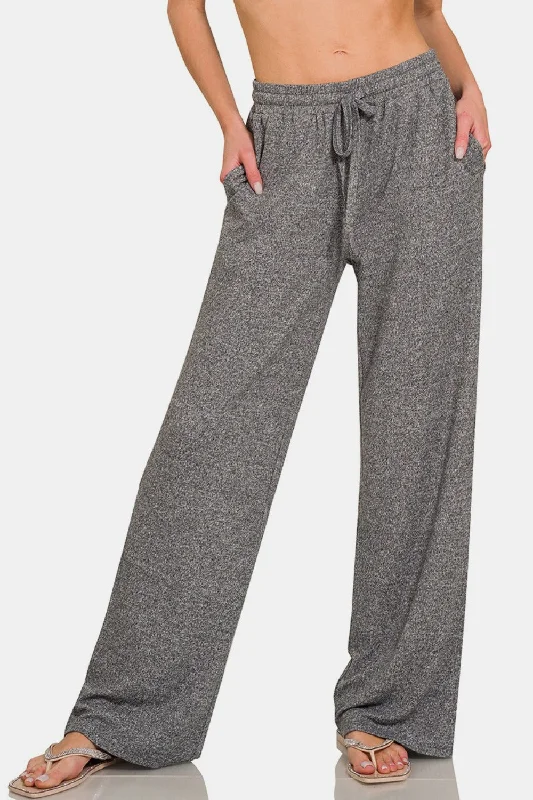 Season Finale Sale Zenana Drawstring Wide Leg Pants with Side Pockets In Black