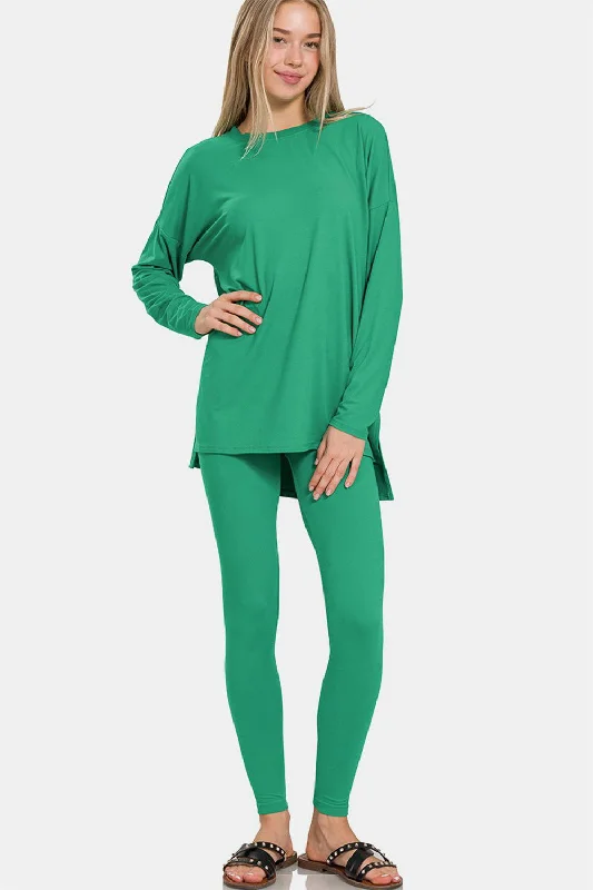 Buy Now Zenana Full Size Brushed Microfiber Top and Leggings Lounge Set