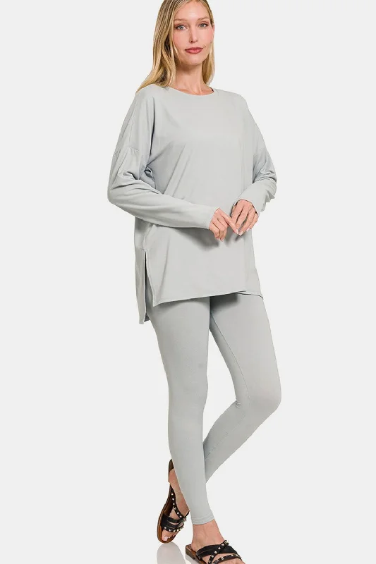 Today's Special Zenana Full Size Brushed Microfiber Top and Leggings Lounge Set