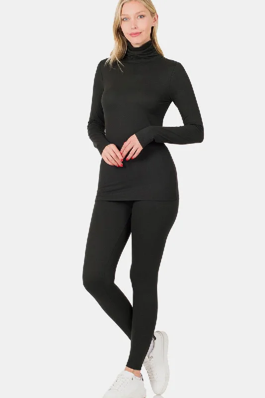 Big Discounts Zenana Full Size Turtleneck Top and Leggings Lounge Set