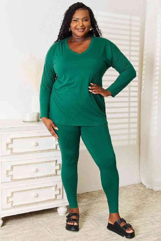 Price Meltdown Zenana Lazy Days Long Sleeve Top and Leggings Set in Green
