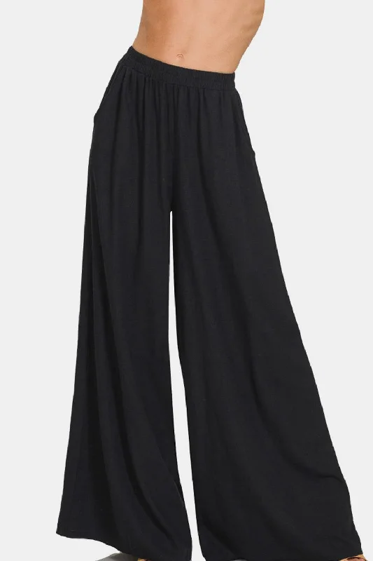 Seasonal Sale Zenana Pleated Linen Blend Wide Leg Pants