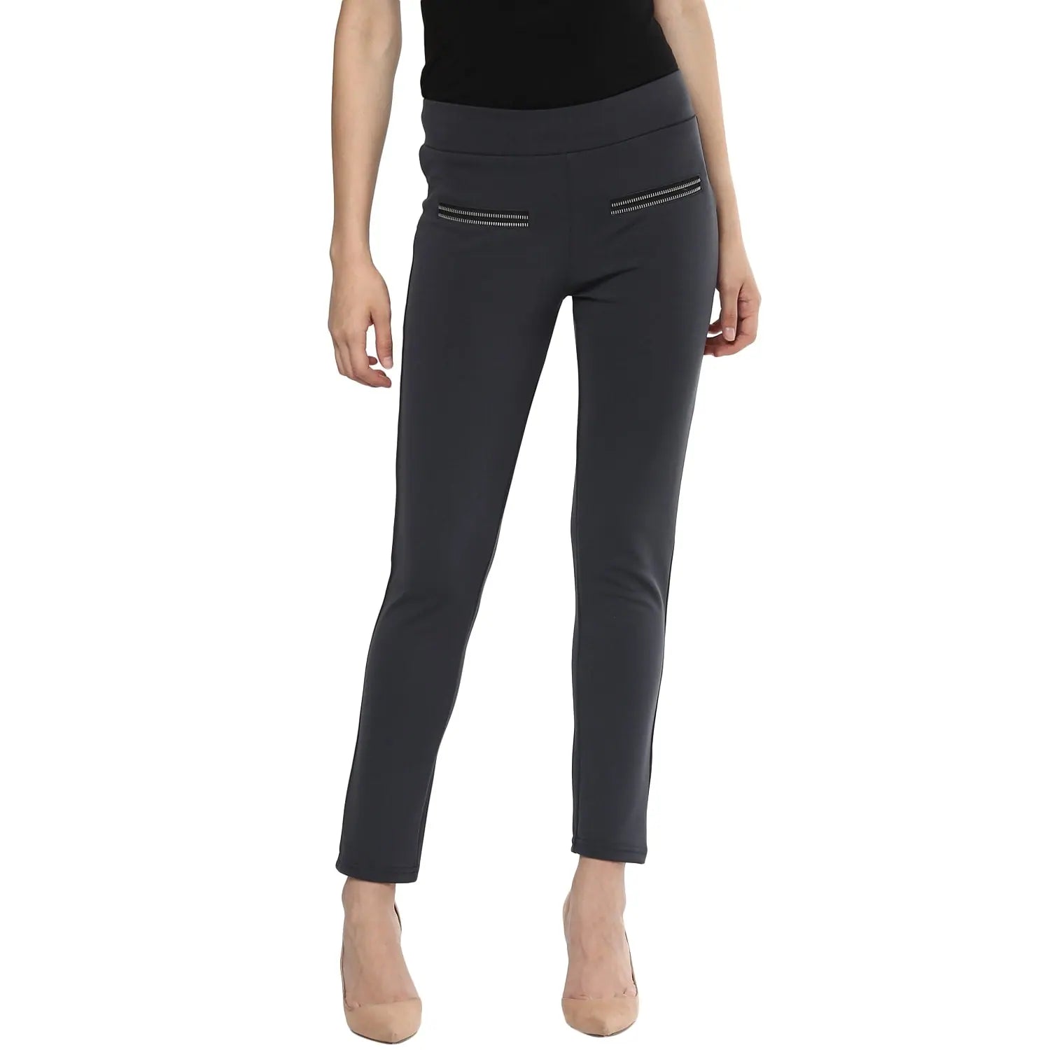 Final Clearance Zipper Detailed Jegging-PKB601GRY-S