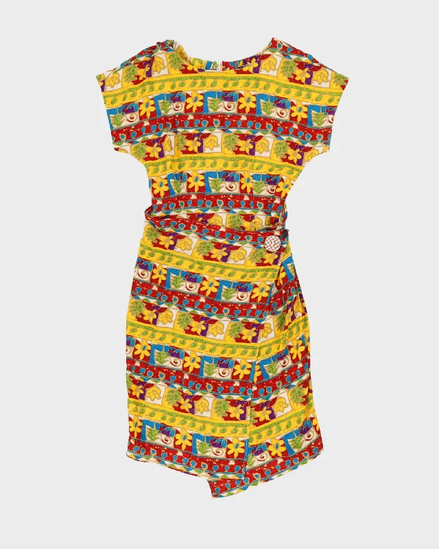 Extra Savings 00s Yellow Patterned Midi Dress - XS