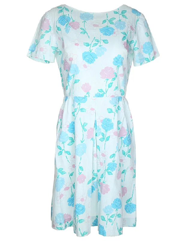 Price Drop Alert 1950's Rose Print Day Dress - S / M
