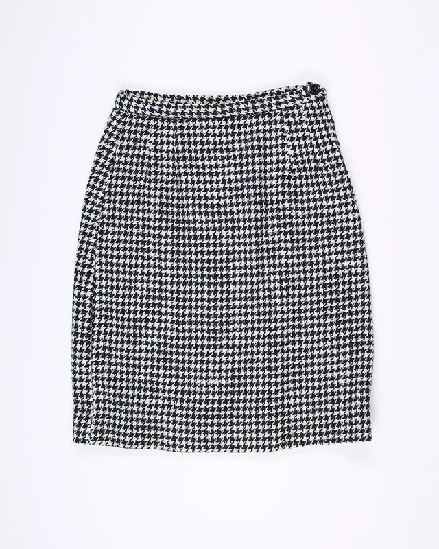 Online Only 1960's navy and white houndstooth pencil skirt - S