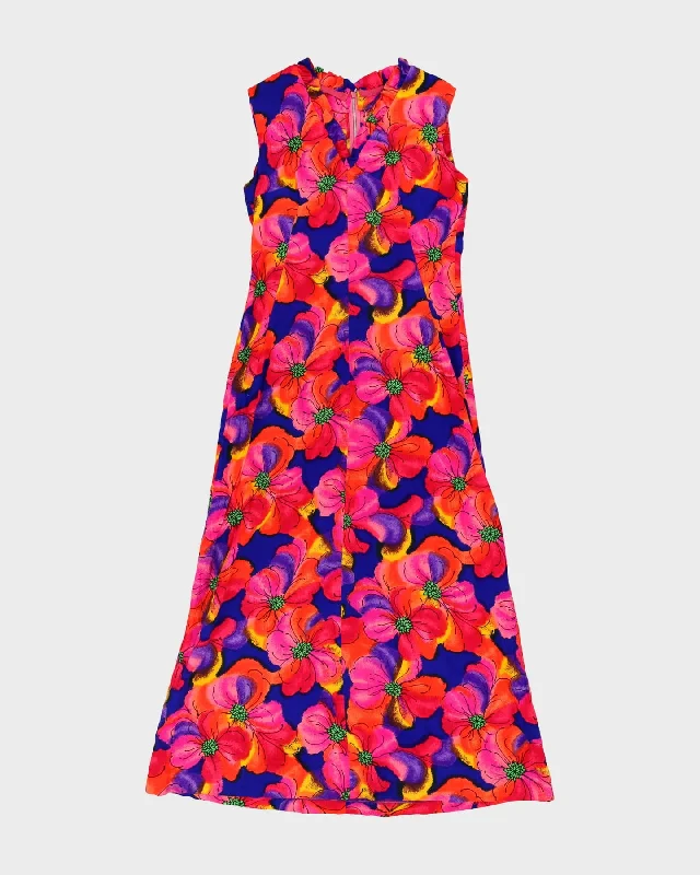 Weekend Deal 1970s Hawaiian Style Floral Maxi Dress - S