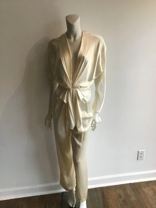 Year-End Sale 1970s Jackie Rodgers Cream  Silk Jumpsuit size 4