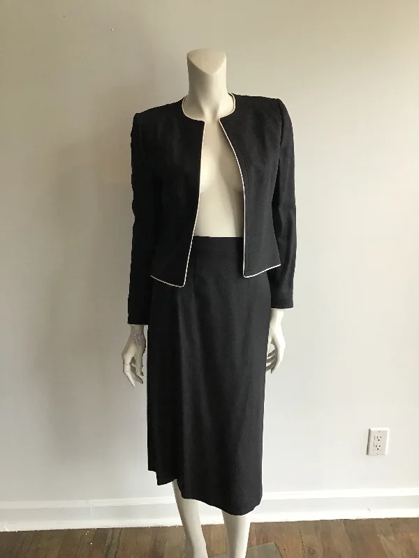 New Markdowns 1980's Louis Féraud Black Linen Suit-36 US 8