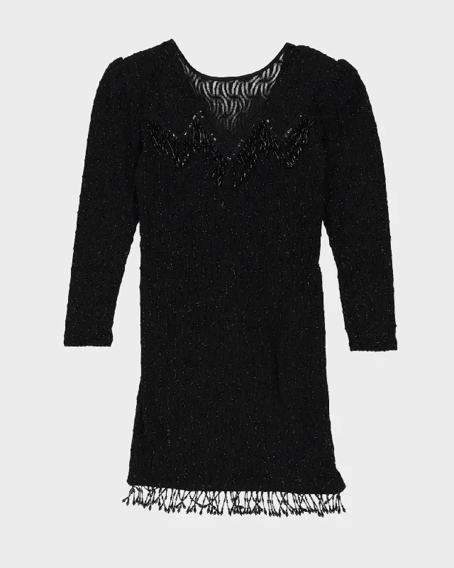 Unmissable Offer 1990s Black Beaded Evening Dress - S
