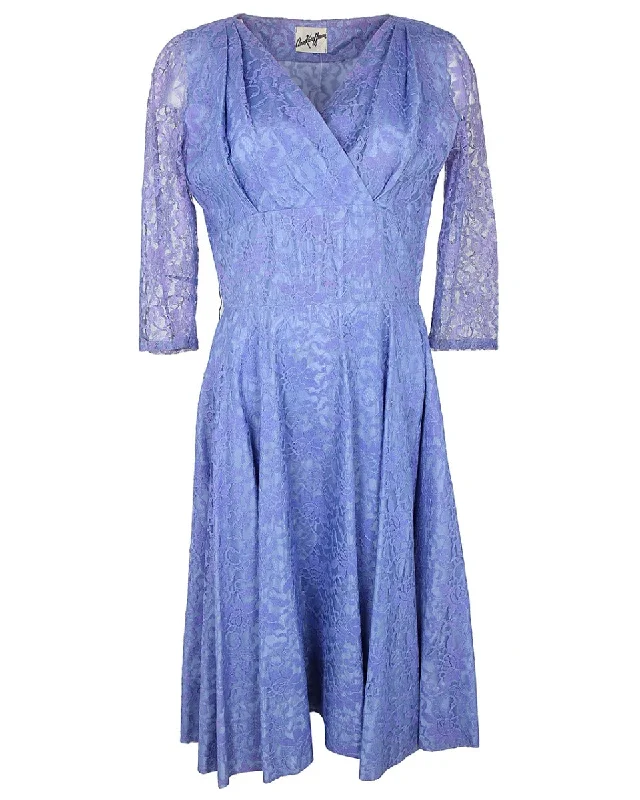 Price Slash 50s Vintage Ann Kauffman Lavender Floral Lace Dress - M