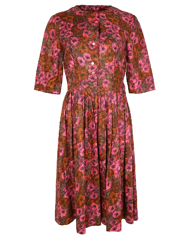 Don’t Miss Out 50s Vintage Brown & Pink Occasion Dress - S