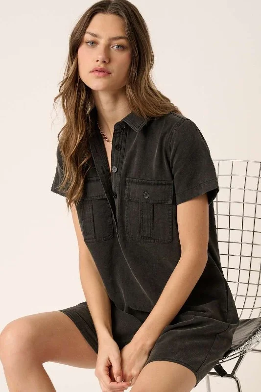 New Markdowns Acid Washed Denim Shirt Dress
