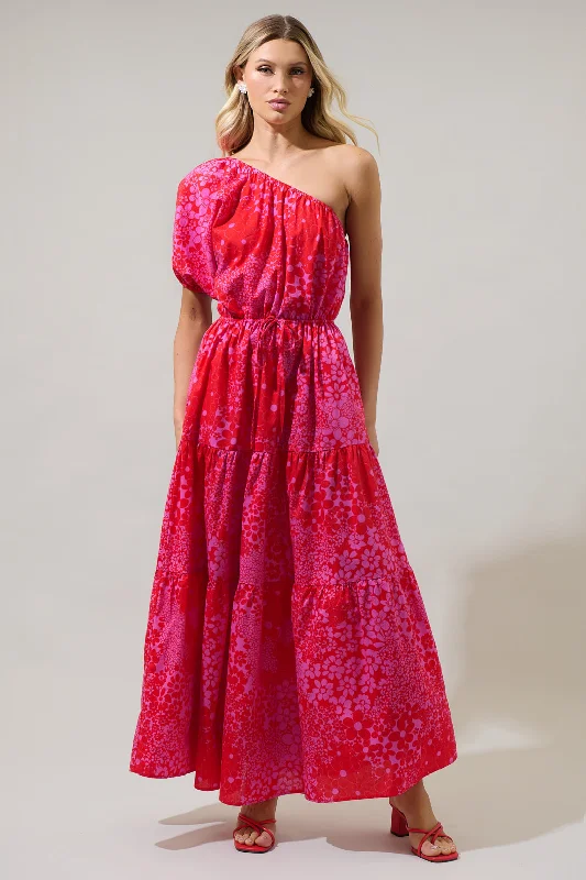 Can't Miss ADDIE FLORAL QUERIDA ONE SHOULDER MIDI DRESS