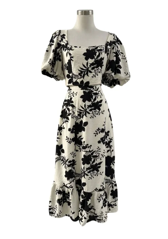 Great Deals Alice Bubble Sleeve Midi Skirt Set - White Black