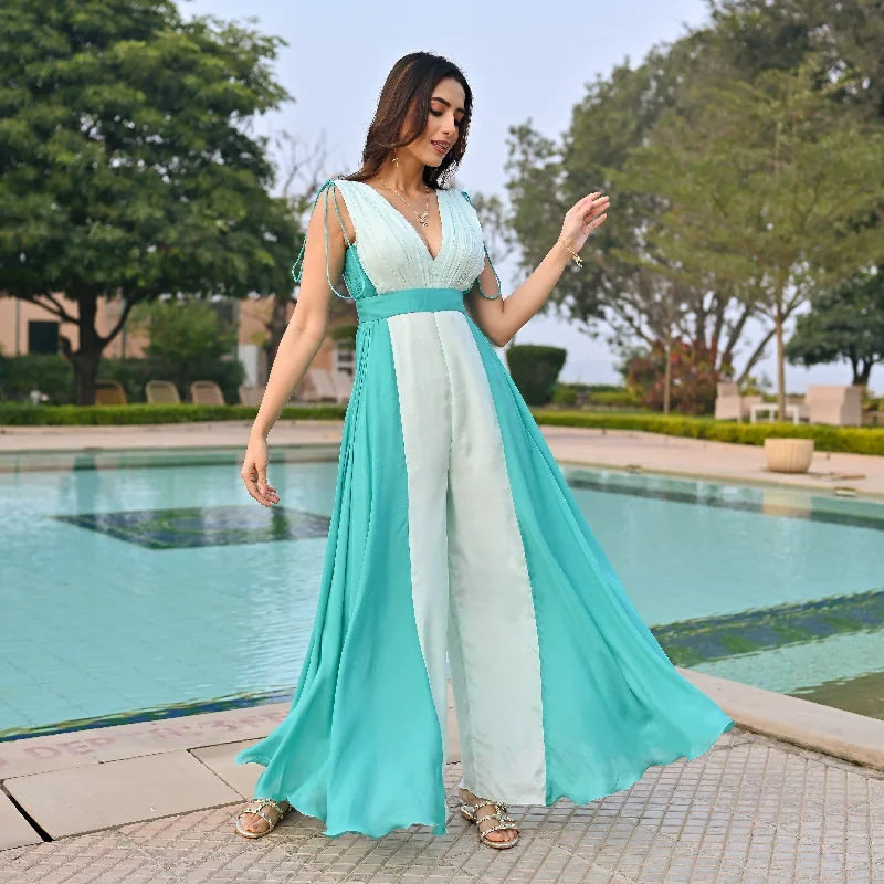 Instant Discount Aqua Marine Colorblock Jumpsuit