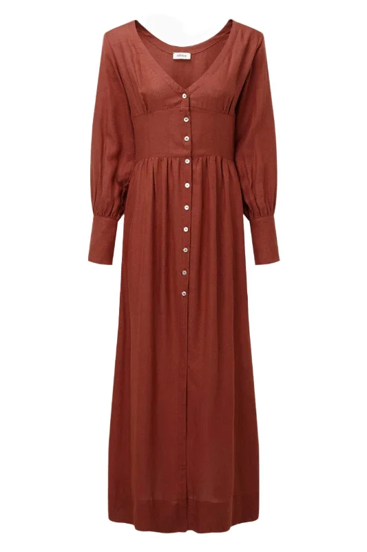 Epic Deals Gertrude Linen Maxi Dress in terracotta