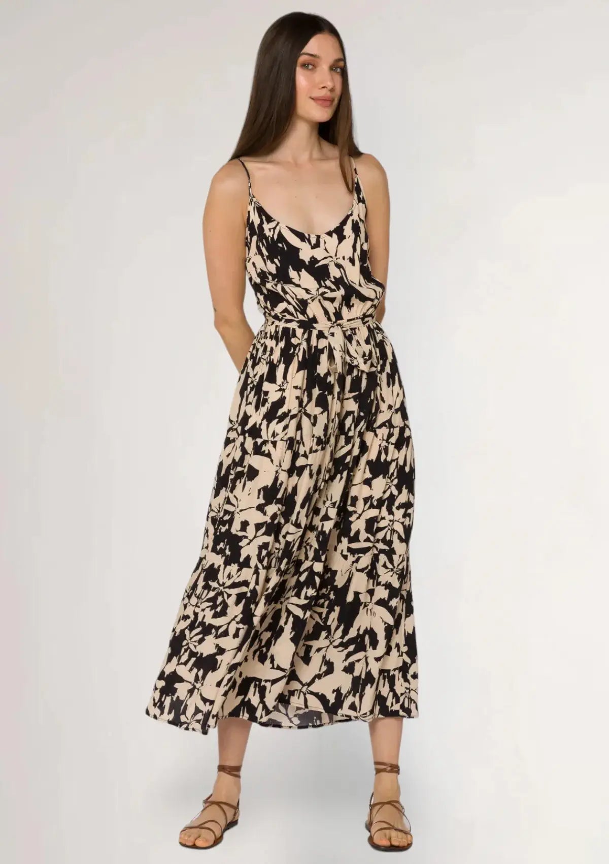 While Supplies Last Barbados Midi Dress - Black Cream Floral