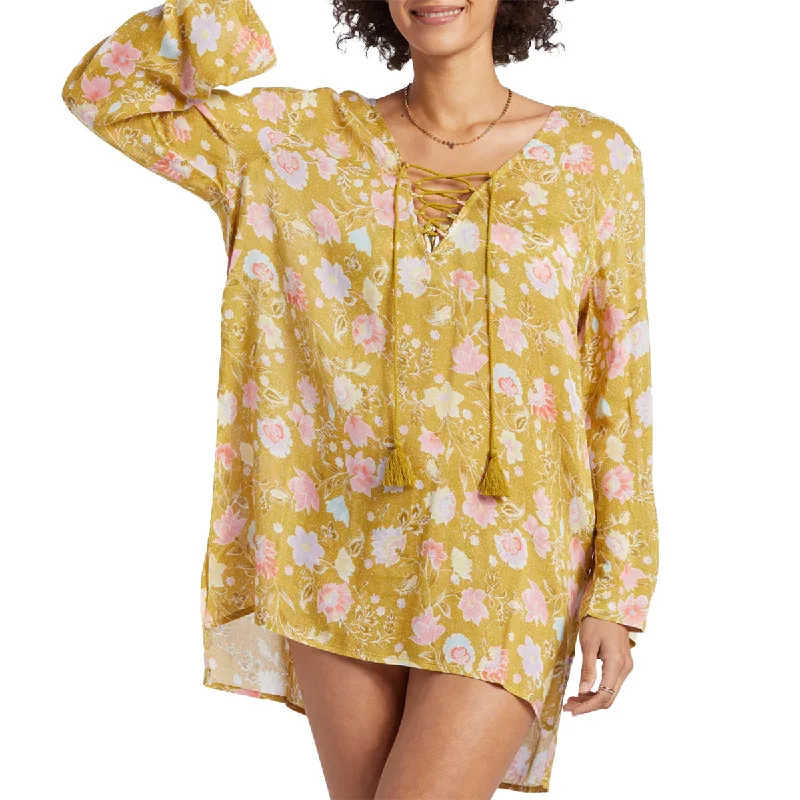 Midnight Madness Billabong Women's Blue Skies Beach Cover-Up Mini Dress - Green Envy