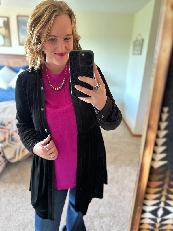 Get It Before It’s Gone Black Velvet Button Down Duster / Dress