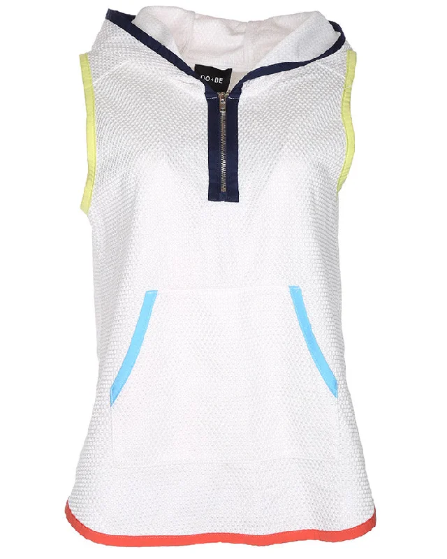 Stock Clearance Colour Trim White Mesh Sleeveless Hoodie - M