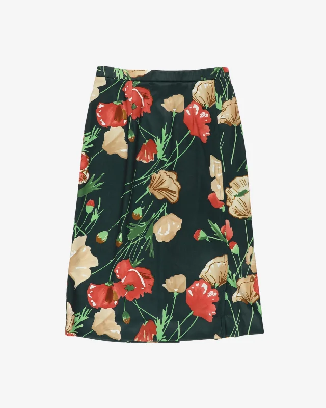 Price Reduction Dark Green Flower Pattern Pencil Skirt - W28