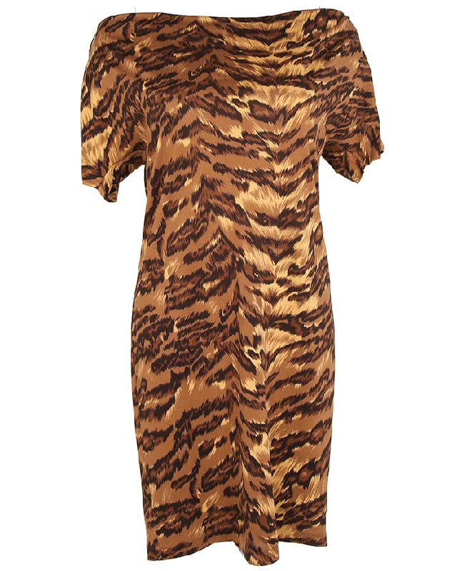 Limited Edition Diane Von Furstenberg Brown Tiger Stripe Silk Party Dress - S