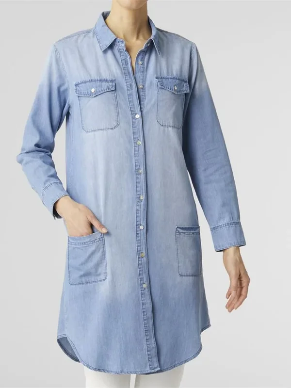 Today's Special Eastwood Chambray Denim Tunic Dress - Light Denim