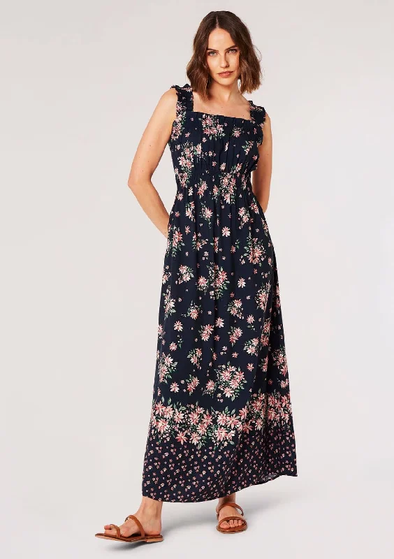 TIME-Limited Offer Floral Cami Milkmaid Smock Dress - Navy