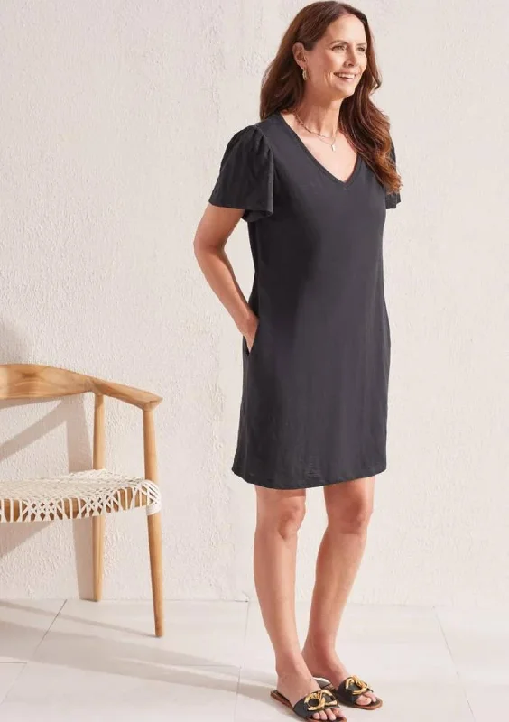 Get It Before It’s Gone Flutter Sleeve V-Neck Dress - Black