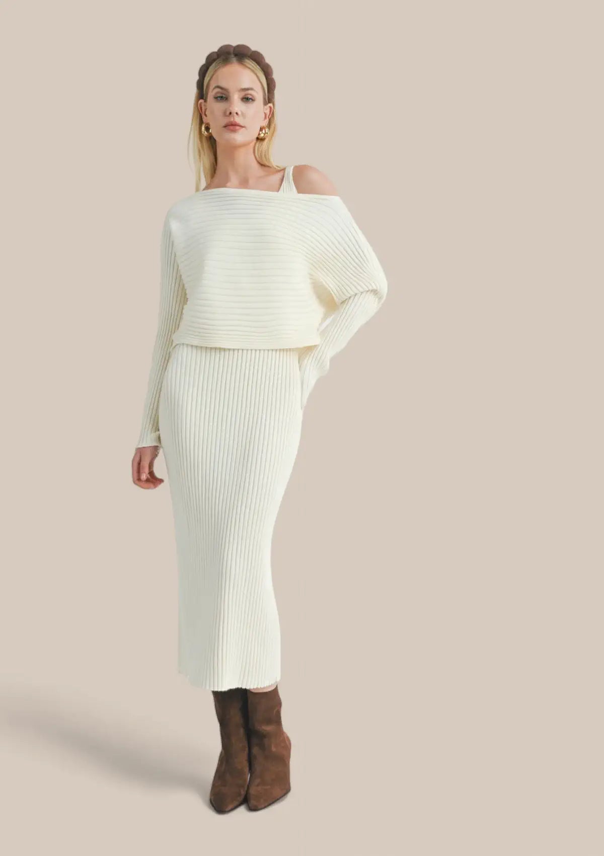 Warehouse Sale Gabi Sweater Top And Dress Set - Natural