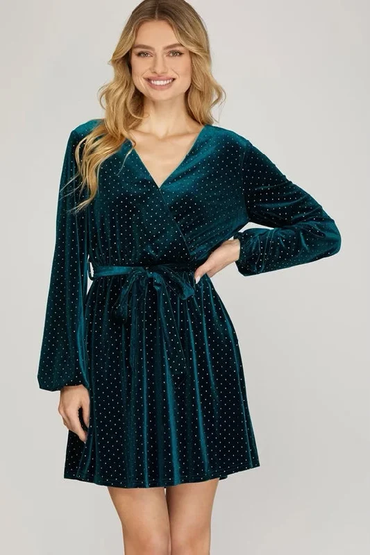 Amazing Deals Harper Surplice Dress - Teal Green