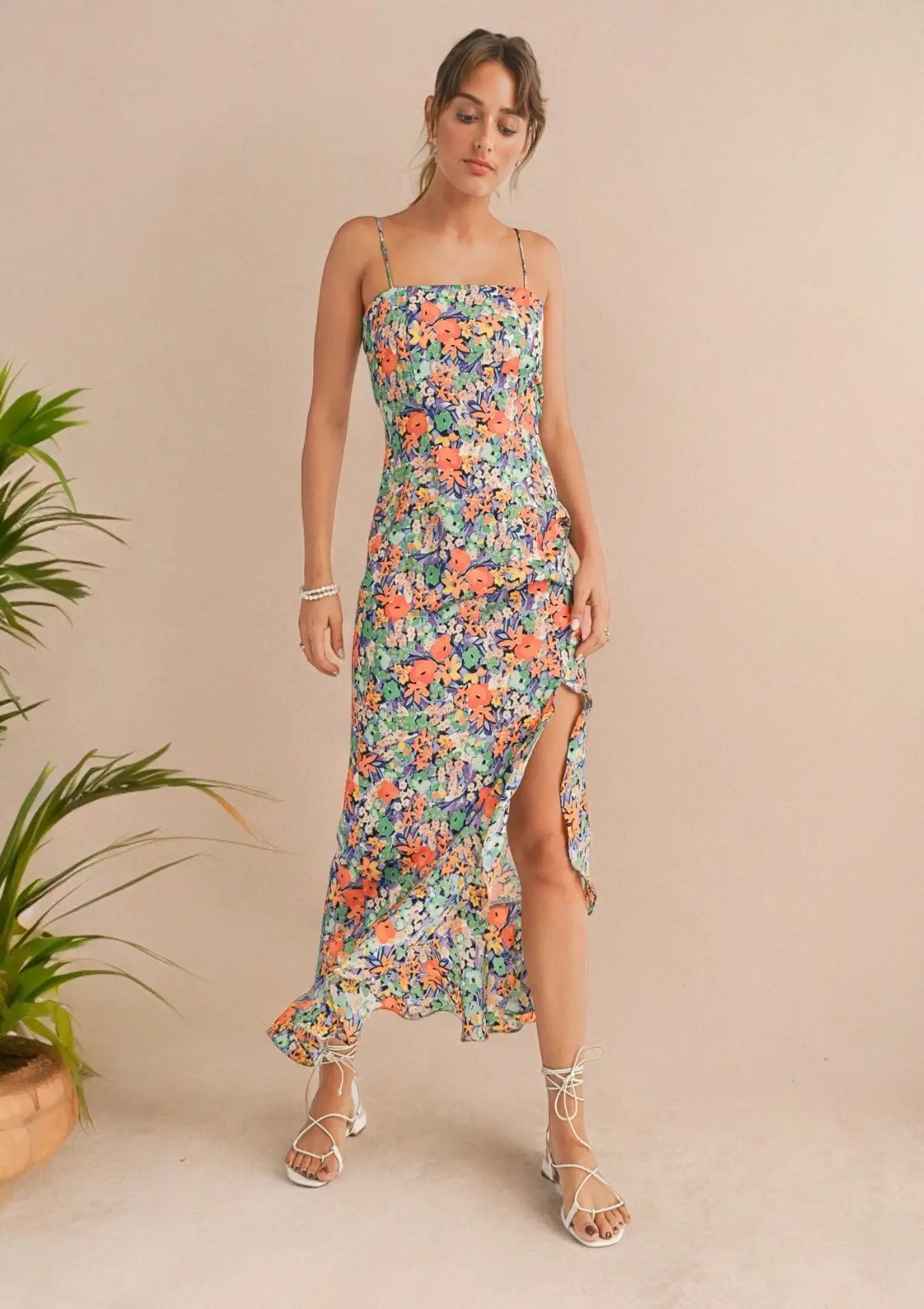 New Arrival Island Life High Low Ruffled Maxi Dress - Navy Multi